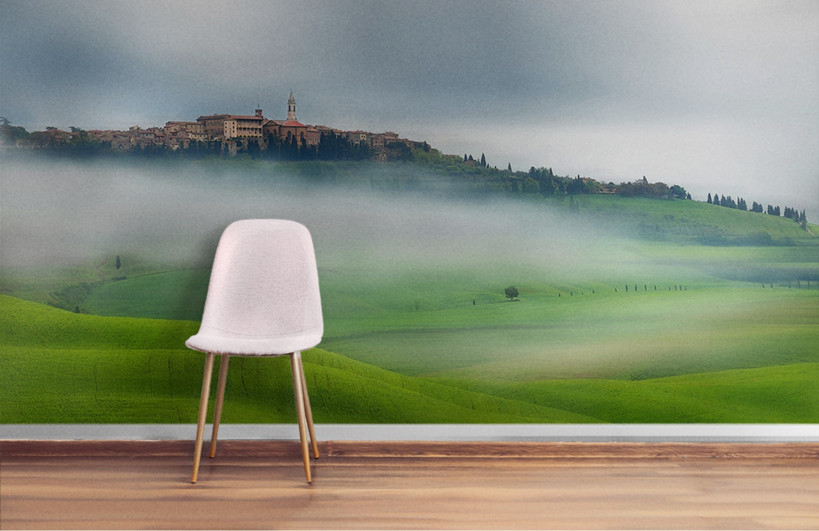 Фотообои с таинственным туманом над итальянскими лугами Узоры на Стене