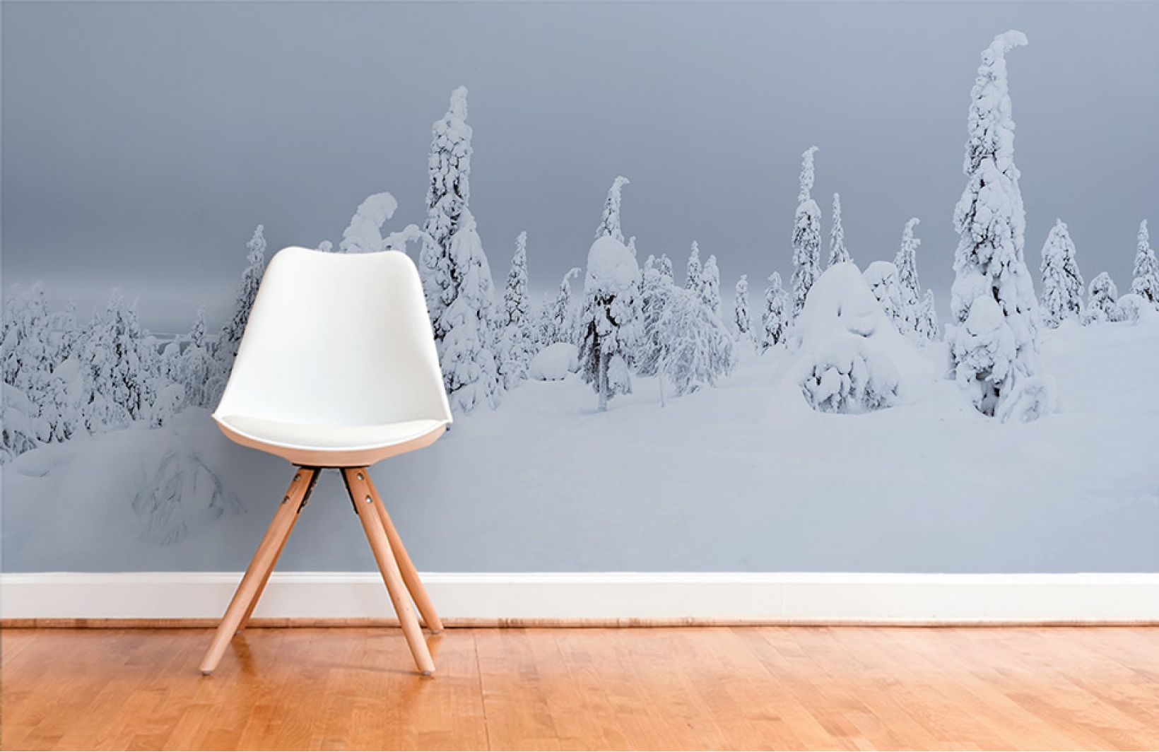Зимние фотообои с заснеженными деревьями в горах Узоры на Стене
