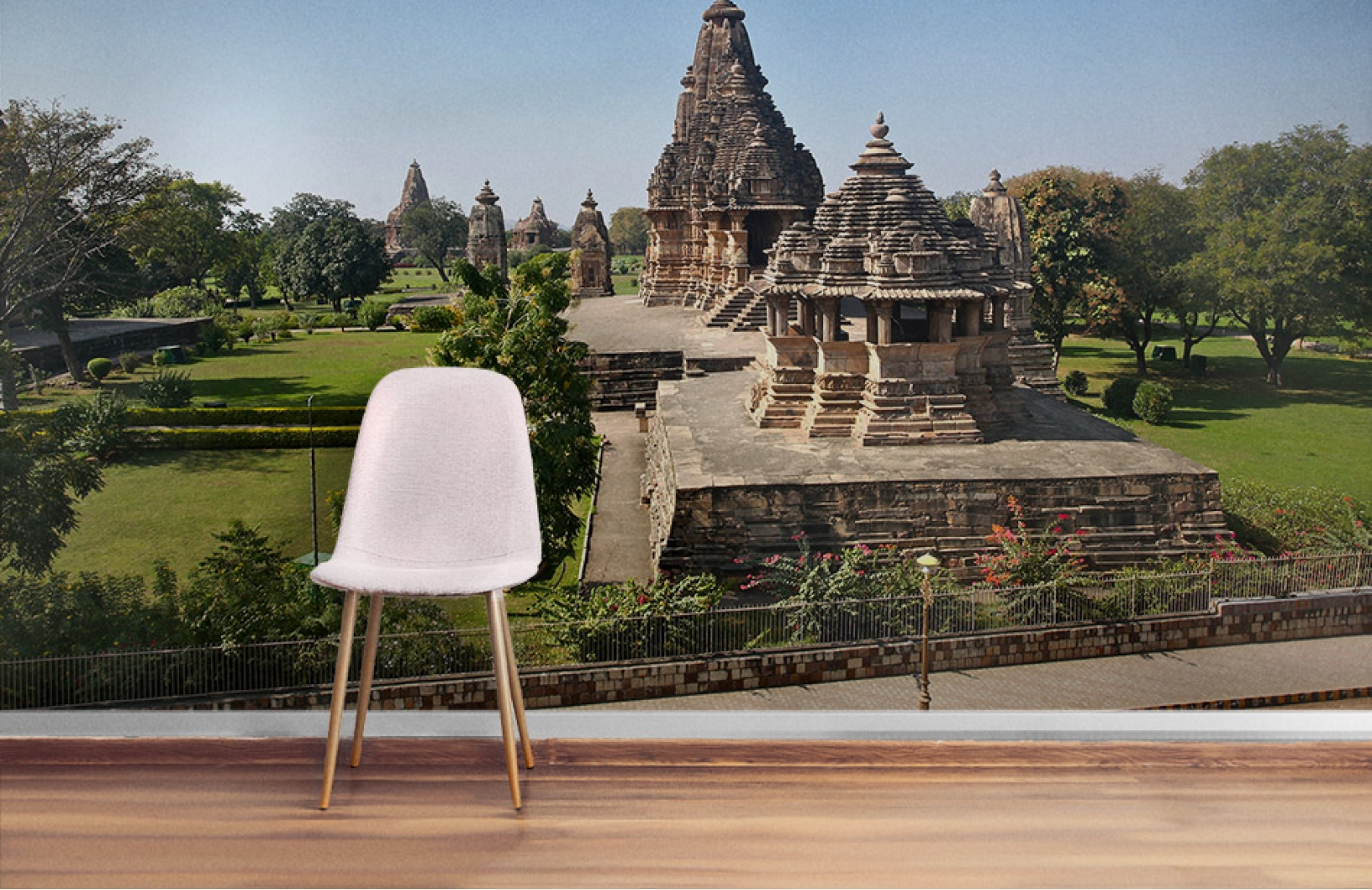 3д фотообои расширяющие пространство с индийскими храмами в гостиную Узоры на Стене